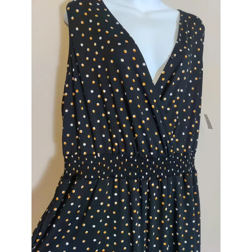 Roz & Ali‎ Black Orange White Polka Dot Sleeveless Ankle Jumpsuit Romper Size Xl